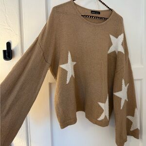 SHEIN Tan and White Crew Neck Star Sweater